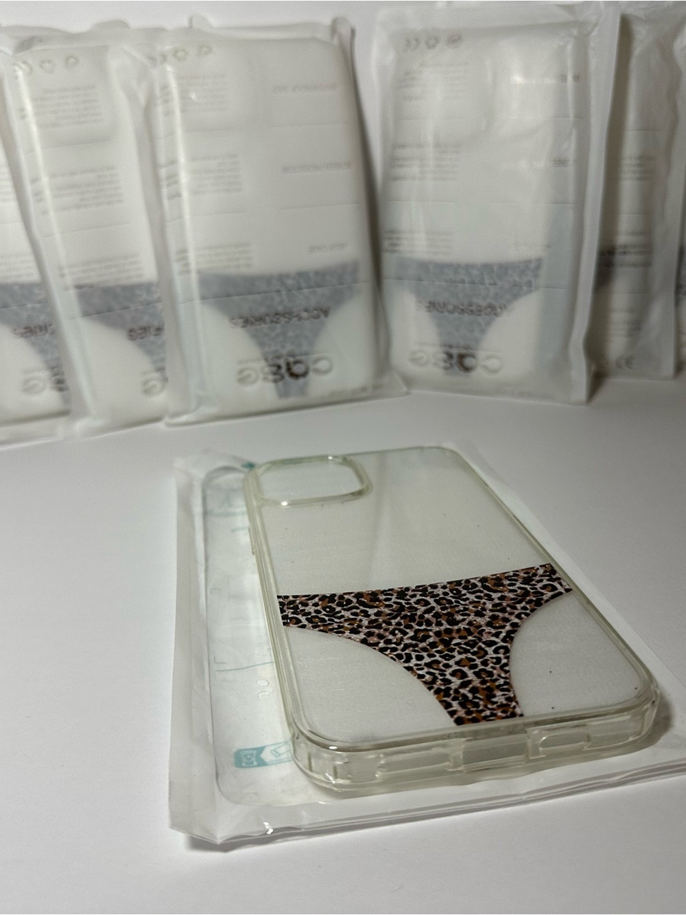 Apple Clear Phone Case with Leopard Bikini Print - Clear/Brown